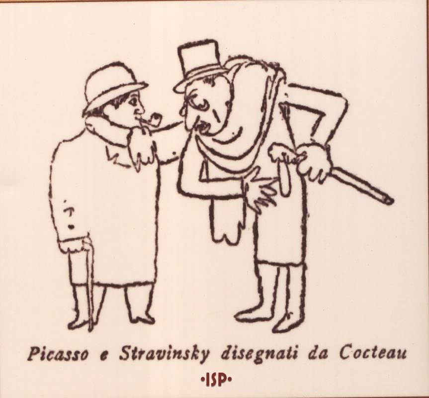 02 Caricatura di Lamberto Picasso accanto a Igor Stravinskij 1
