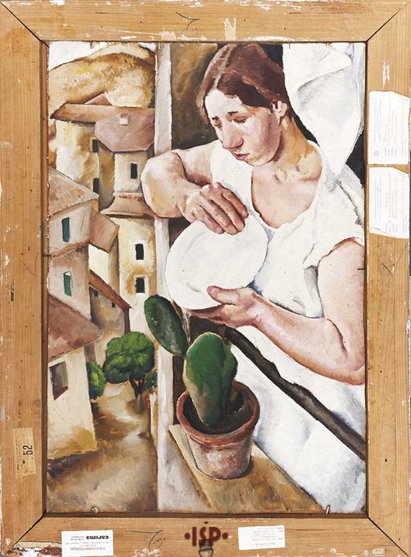 4 Donna con paesaggio olio su tavola sul retro di Ritratto di Lietta