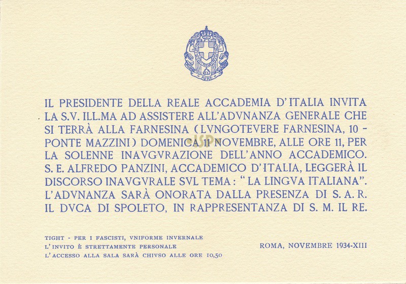 36 Invito Inaugurazione anno accademico 6 novembre 1934